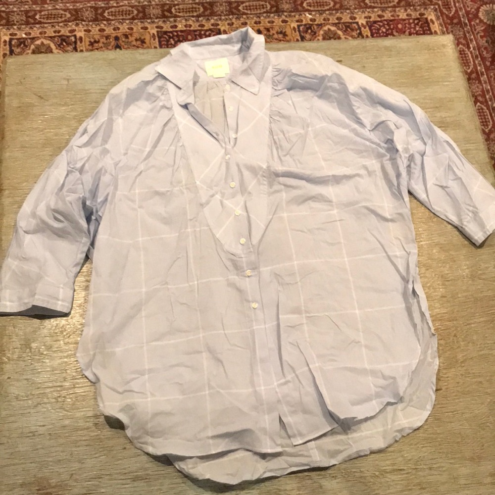 Light blue and white striped half button down